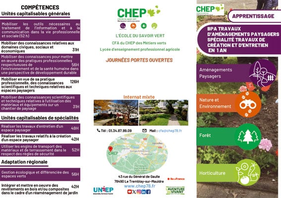 Présentation de la plaquette du BPA Travaux d'aménagements paysagers en 1 an en alternance au cfa